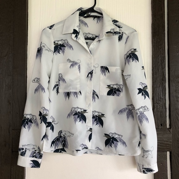 Zara Tops - Zara Panther Animal Print Blouse Pockets Safari